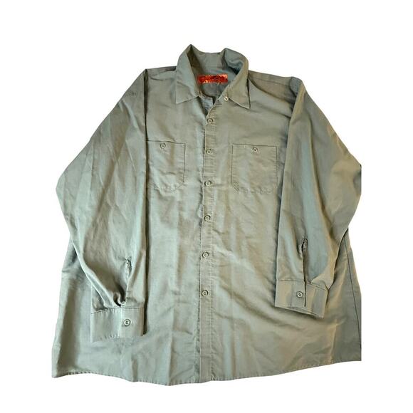 Red Kap Work Shirt Mens 3XL Solid Green 2 Pocket Industrial Uniform Long Sleeve - Picture 2 of 4